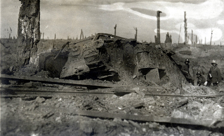 British Mk iV tank abandoned in Inverness Copse 22nd August 1917
