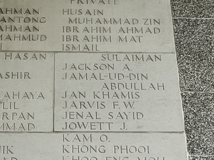 Arthur Jackson Memorial at Kranji